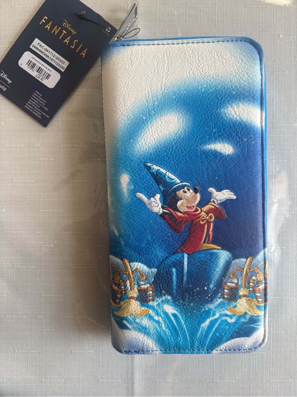 Disney Fantasia Sorcerer Mickey Blue and White Zip Wallet